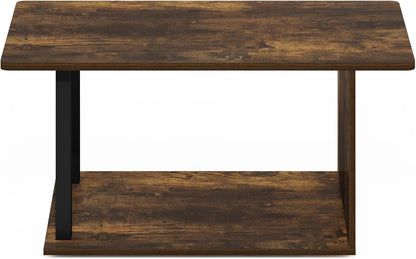 Furinno Basic Coffee Table, 2-Tier Modern Coffee Table with Open Shelf, Easy Assembly Side Table, for Living Room, Bedroom, Home Office, Amber Oak