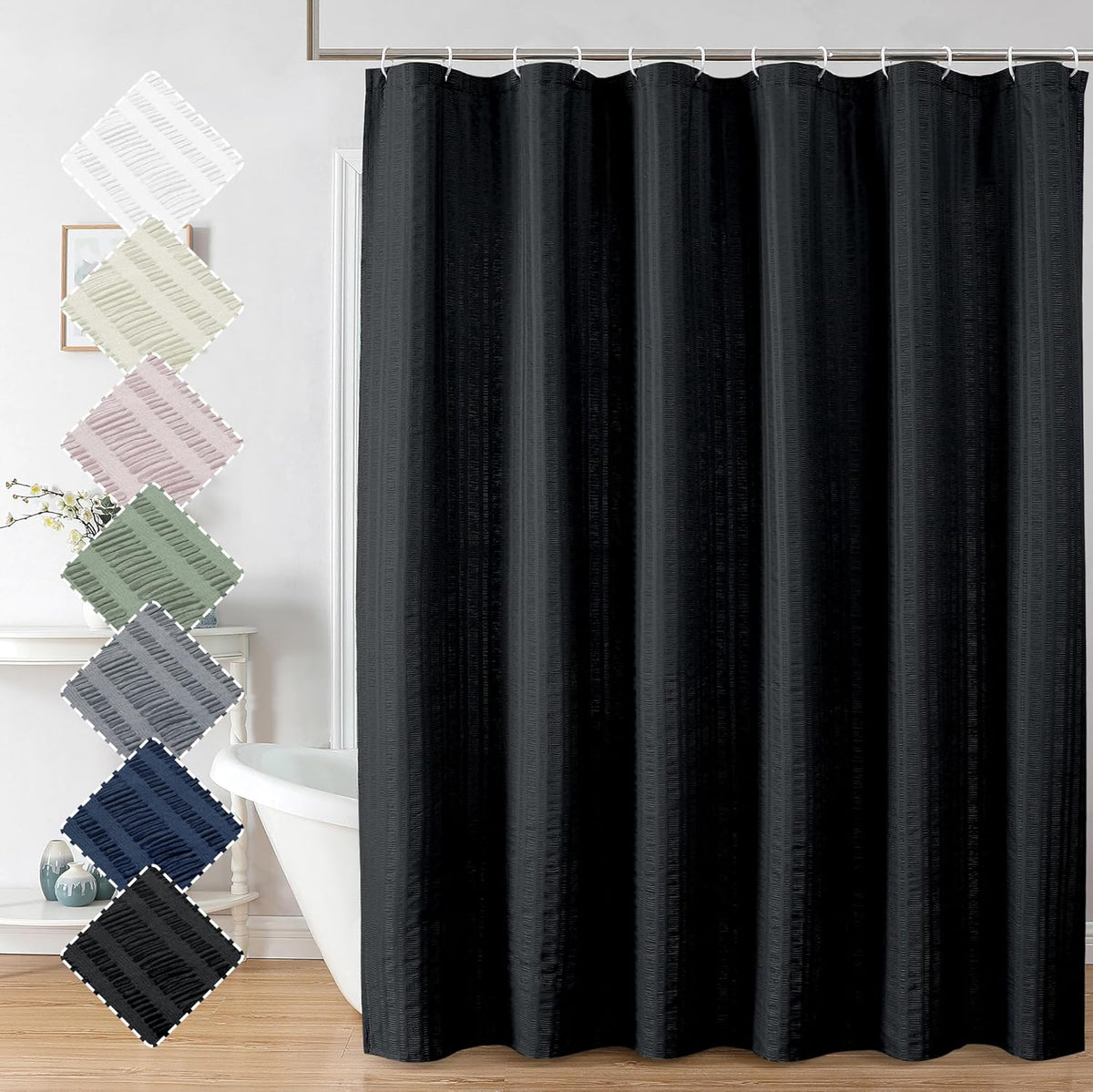 Moga Navy Blue Fabric Shower Curtains for Bathroom - Blue Hotel Spa Polyester Cloth Bath Curtain with 12 Holes, 72x72, Machine Washable, Navy Blue