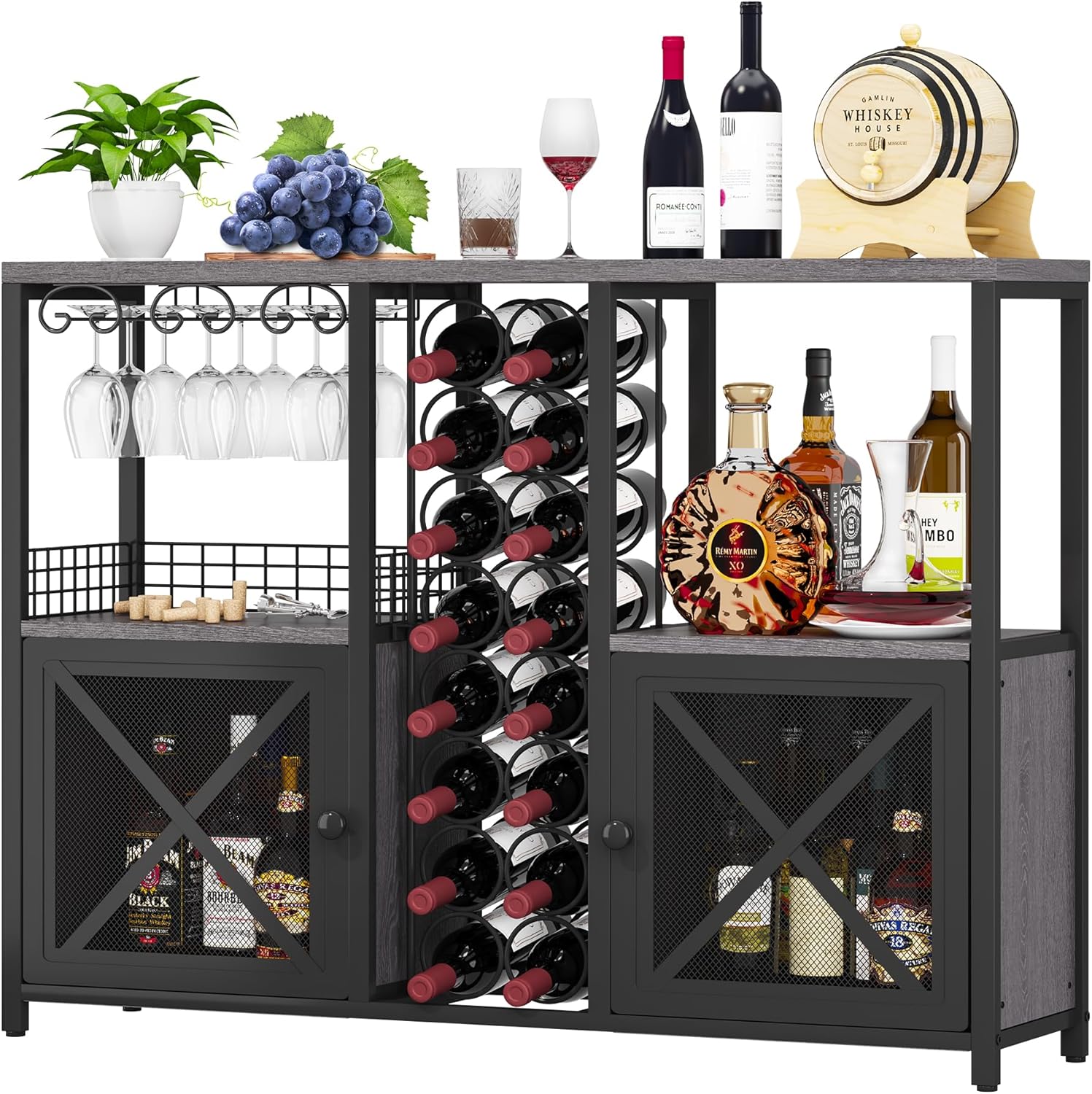Mini Bars for Home, Wooden Coffee Bar Cabinet, Modern Liquor Cabinet for Liquor and Glasses, Farmhouse Buffet Wine Cabinet with Storage Sideboard for Home Kitchen Dining Room