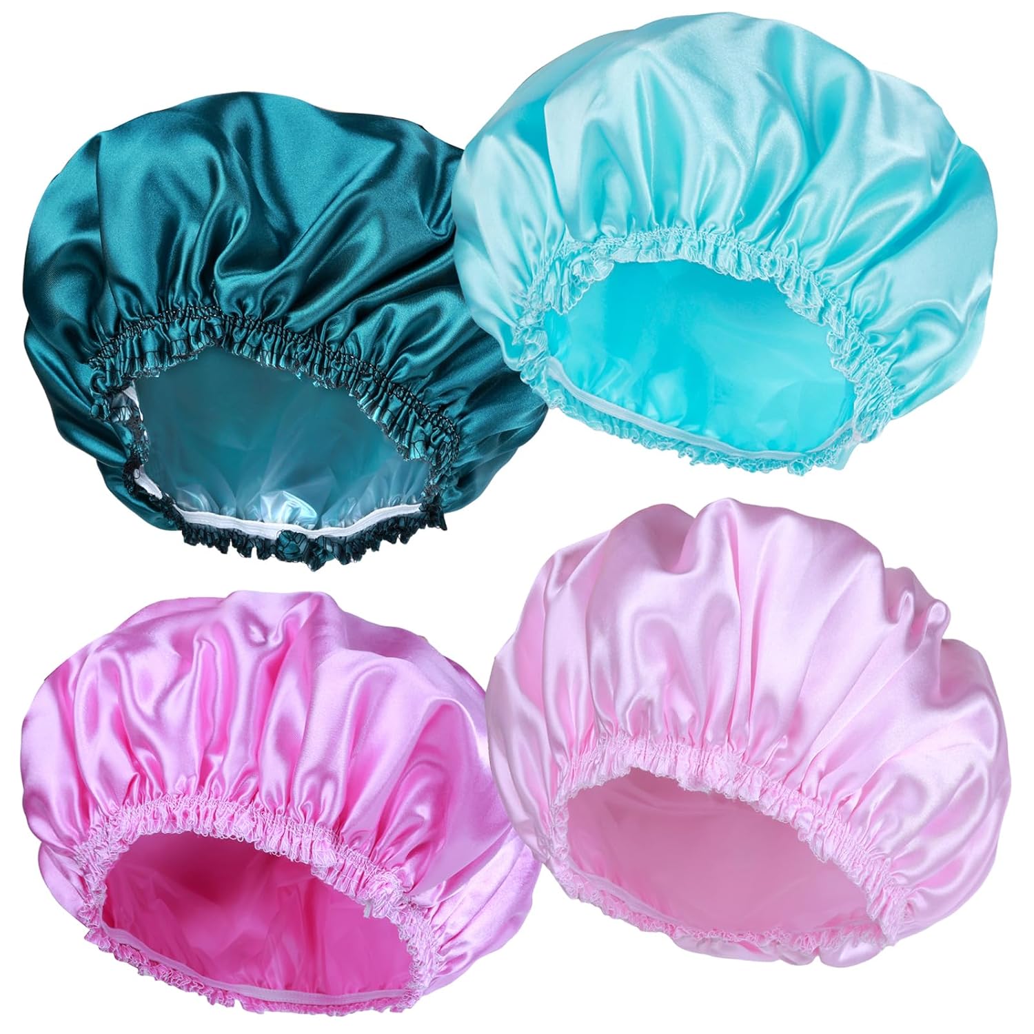 4 PCS Shower Caps for Women, Elastic and Reusable Bath Caps, Double Waterproof Layers Shower Cap, Bathing Shower Caps, Environmental Protection Hair Bath Hat - Printed Color