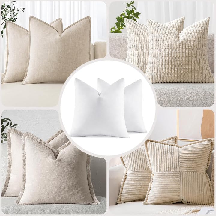 MIULEE 26x26 Euro Pillow Inserts,Set of 2 Down Feather Throw Pillows for Couch Sofa Bed, Decorative Fluffy Throw Pillow Inserts Cotton Fabric,White