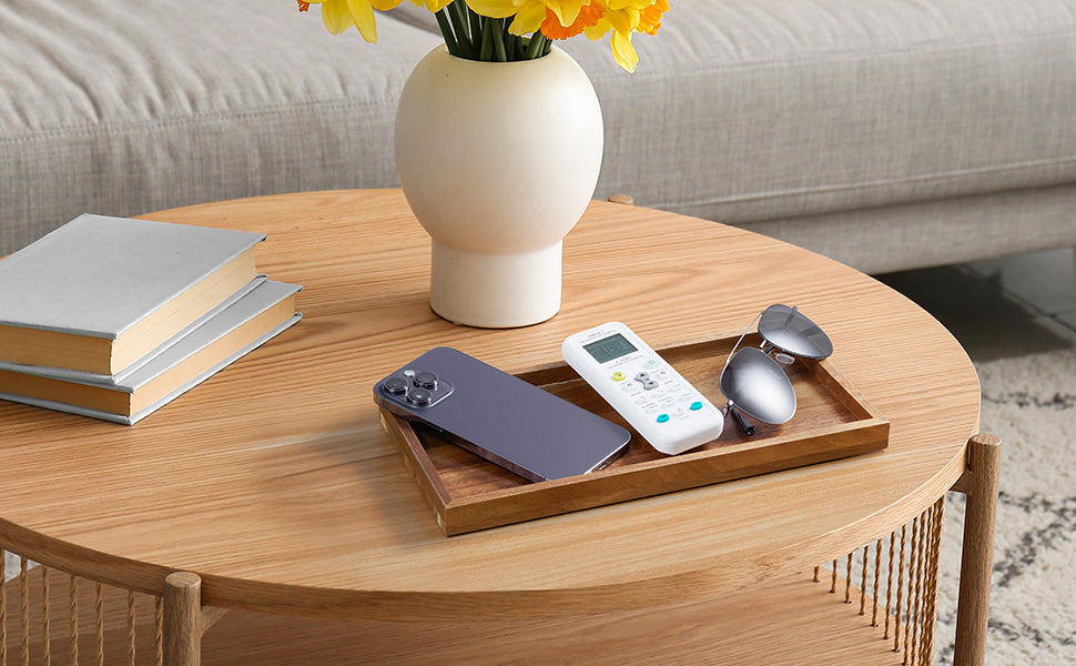 11.7" Bathroom Vanity Tray for Counter - Acacia Wood Decorative Tray for Toilet Tank Makeup Perfume Jewelry Catchall Coffee Table - Wooden Kitchen Countertop Organizer for Soap Dispenser