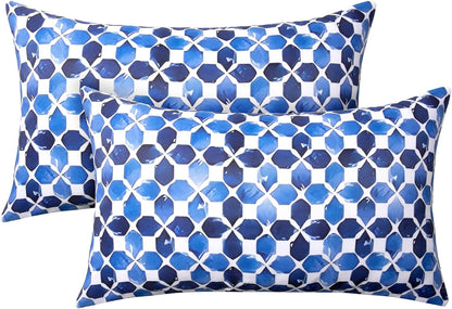 Outdoor Pillows, Pack of 2 12x20 Lumbar Pillows Water Resistant Decorative Throw Pillows for Couch, Sofa and Patio Furniture(Blue)