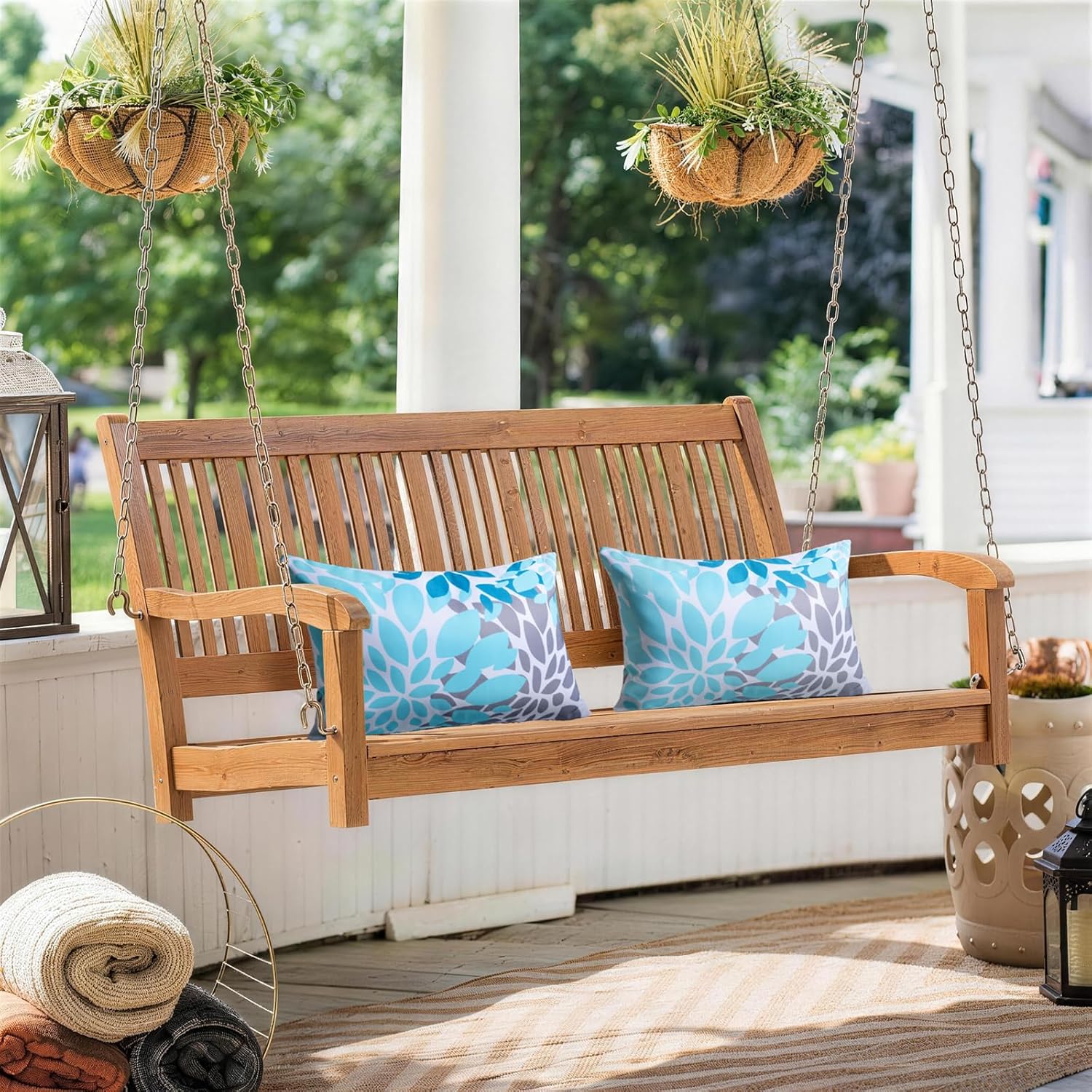 Outdoor Pillows, Pack of 2 12x20 Lumbar Pillows Water Resistant Decorative Throw Pillows for Couch, Sofa and Patio Furniture(Blue)
