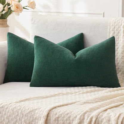 Olive Green Couch Pillow Covers 18x18 Inch, Set of 2 Soft Chenille Decorative Square Throw Pillow Covers Farmhouse for Sofa Living Room Bed