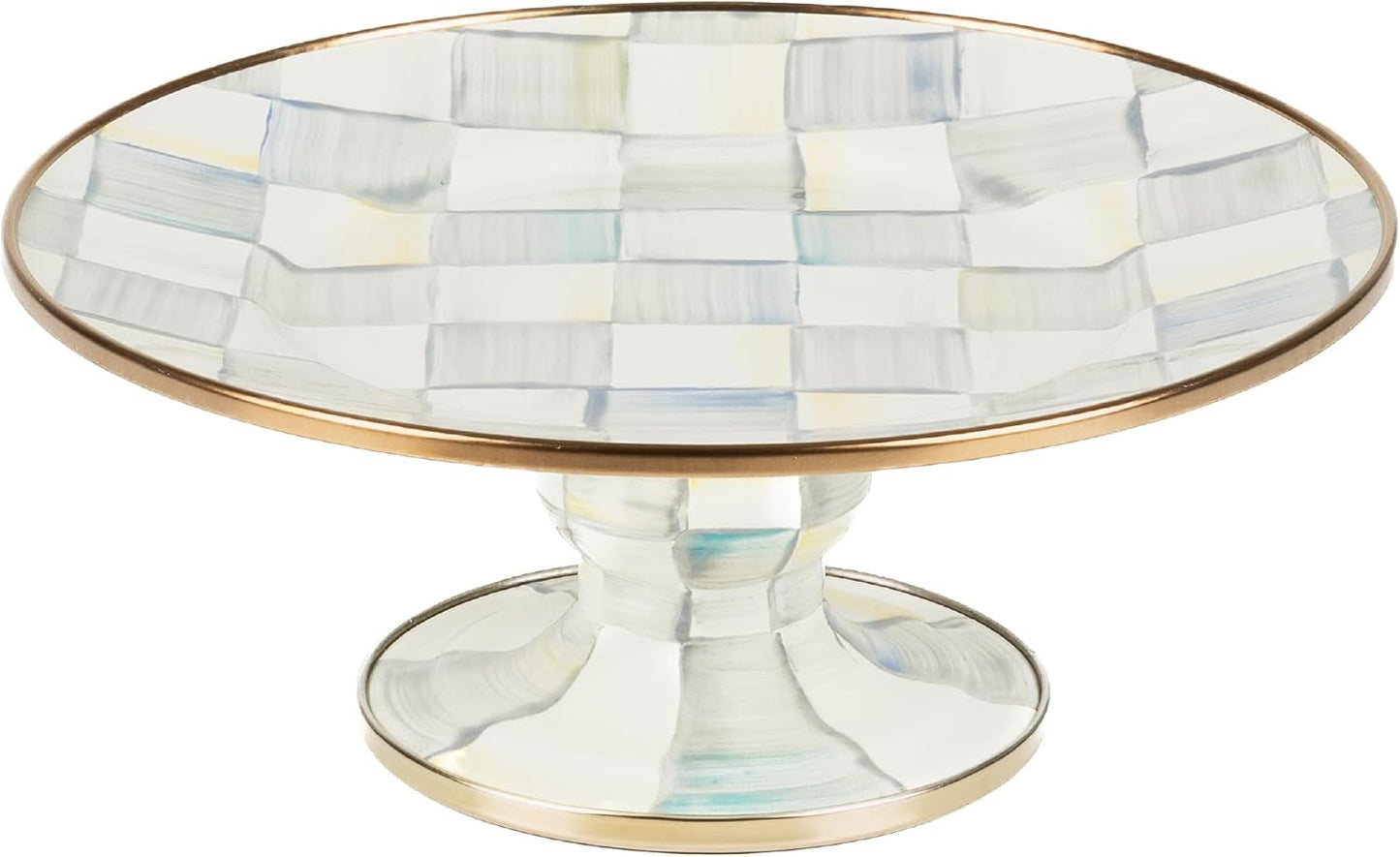 Enamel Pedestal Serving Platter, Decorative Serving Dish for Food, Mini, Black-and-White Courtly Check