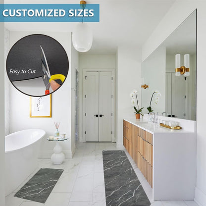 Rug Custom Size-Rubber Non Slip Quick Dry Super Absorbent Thin Rugs Fit Under Door-Washable Bathroom Floor Mats for in Front of Bathtub,Shower Room,Sink, Gray Marble, 3' x 5'